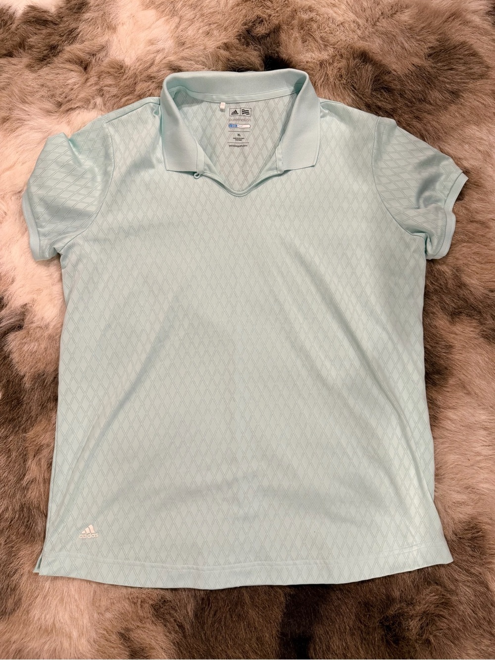 Adidas Golf Polo Light Aqua blue green Diamond Pattern Cool Max puremotion XL